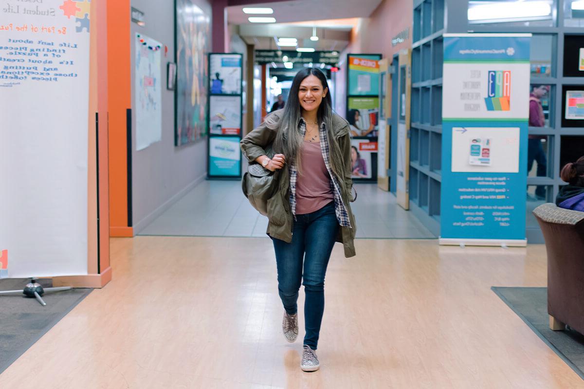 Student walking through campus.